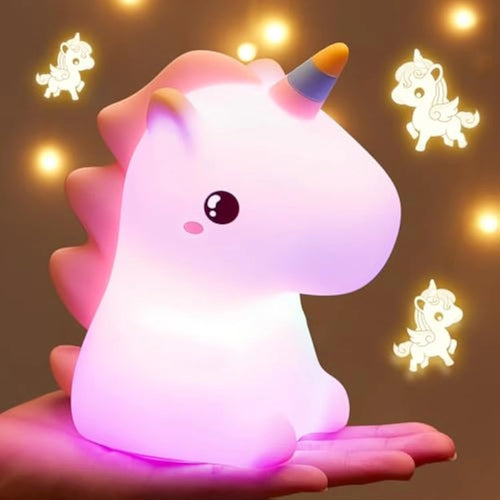 Rechargeable Unicorn Night Light – Soft Silicone Cartoon Lamp for Baby Sleep & Bedroom Atmosphere