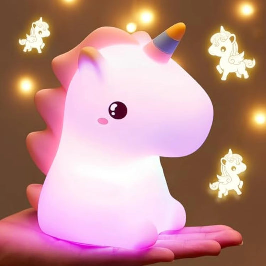 Rechargeable Unicorn Night Light – Soft Silicone Cartoon Lamp for Baby Sleep & Bedroom Atmosphere